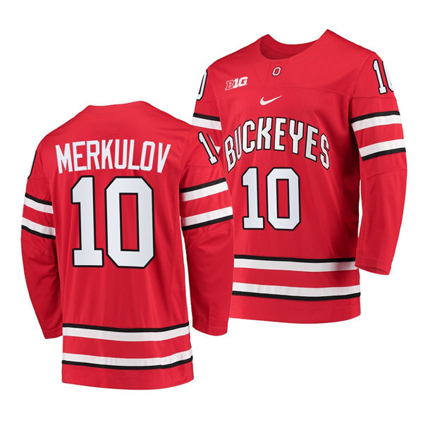 Mens Youth Ohio State Buckeyes #10 Georgii Merkulov Nike Scarlet College Hockey Game Jersey