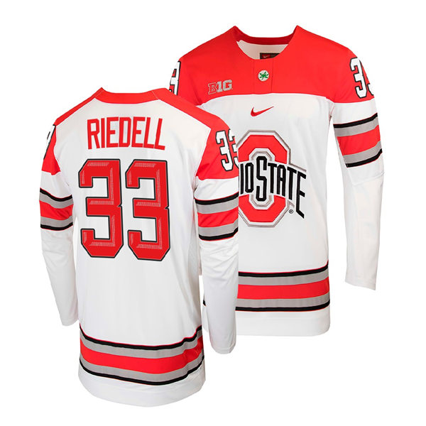 Mens Youth Ohio State Buckeyes #33 Will Riedell Nike White College Hockey Game Jersey