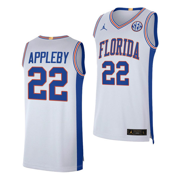 Mens Youth Florida Gators #22 Tyree Appleby 2021-22 White Retro Florida College Basketball Jersey
