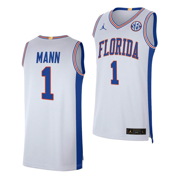 Mens Youth Florida Gators #1 Tre Mann 2021-22 White Retro Florida College Basketball Jersey