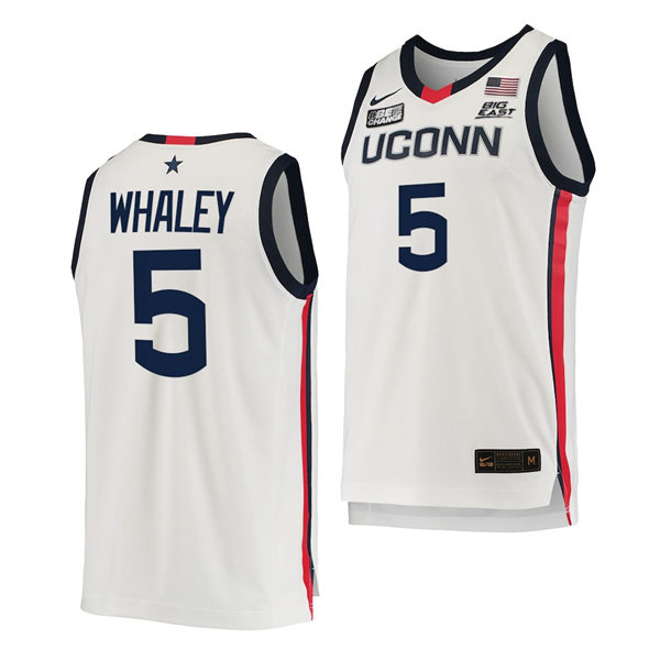 Mens Youth UConn Huskies #5 Isaiah Whaley 2021 White Uconn College Basketball Game Jersey