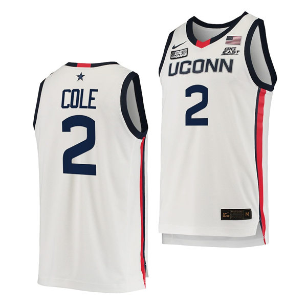 Mens Youth UConn Huskies #2 R.J. Cole 2021 White Uconn College Basketball Game Jersey