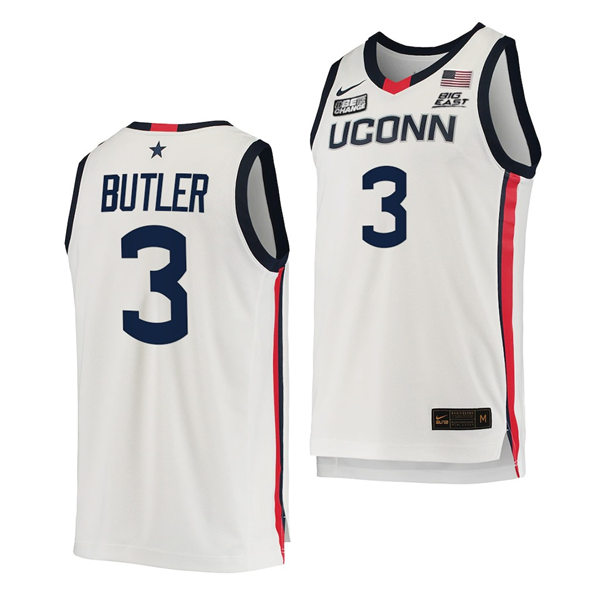 Mens Youth UConn Huskies #3 Caron Butler 2021 White Uconn College Basketball Game Jersey 