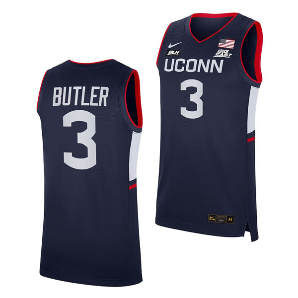 Mens Youth UConn Huskies #3 Caron Butler 2021 Navy Uconn College Basketball Game Jersey