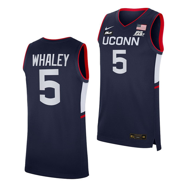 Mens Youth UConn Huskies #5 Isaiah Whaley 2021 Navy Uconn College Basketball Game Jersey