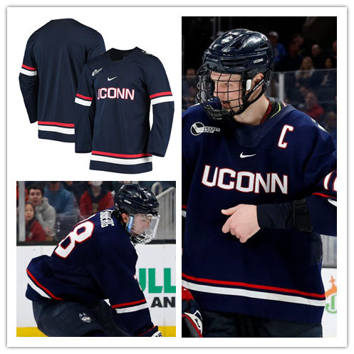 Mens Youth UConn Huskies Custom 2021 Nike Navy Uconn College Hockey Game Jersey