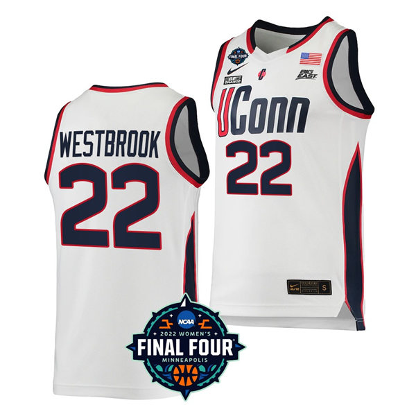 Women's UConn Huskies #22 Evina Westbrook 2022 March Madness NCAA Final Four Basketball Jersey Nike White