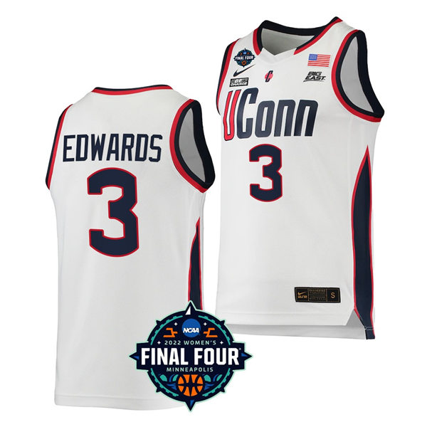 Women's UConn Huskies #3 Aaliyah Edwards 2022 March Madness NCAA Final Four Basketball Jersey Nike White