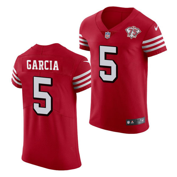 Mens San Francisco 49ers #5 Jeff Garcia Scarlet 75th Anniversary Throwback Jersey