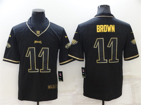 Men's Philadelphia Eagles #11 A.J. Brown Nike Black Golden Edition Vapor Limited Jersey