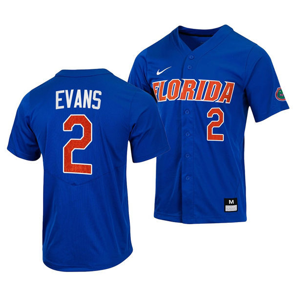 Mens Youth Florida Gators #2 Ty Evans Nike 2022 Royal With Name Florida College Baseball Jersey