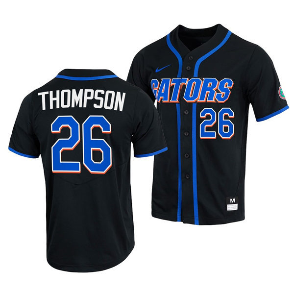 Mens Youth Florida Gators #26 Sterlin Thompson Nike 2022 Black With Name Florida College Baseball Jersey