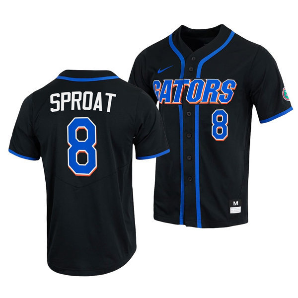 Mens Youth Florida Gators #8 Brandon Sproat Nike 2022 Black With Name Florida College Baseball Jersey