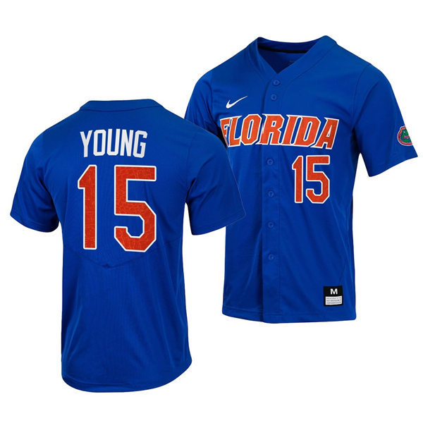 Mens Youth Florida Gators #15 Danny Young Nike 2022 Royal With Name Florida College Baseball Jersey
