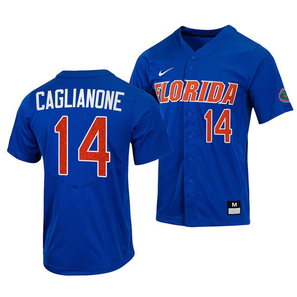 Mens Youth Florida Gators #14 Jac Caglianone Nike 2022 Royal With Name Florida College Baseball Jersey