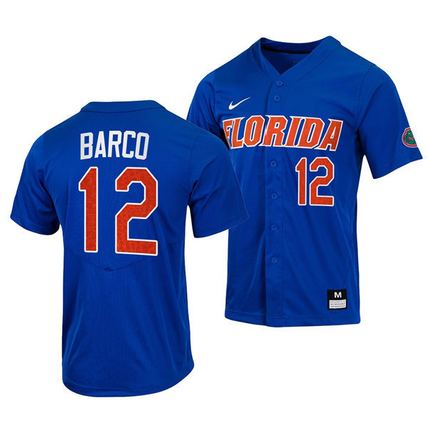 Mens Youth Florida Gators #12 Hunter Barco Nike 2022 Royal With Name Florida College Baseball Jersey