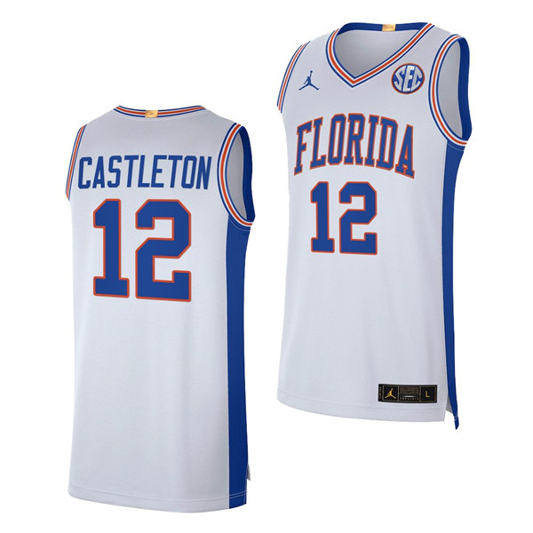 Mens Youth Florida Gators #12 Colin Castleton 2021-22 White Retro Florida College Basketball Jersey