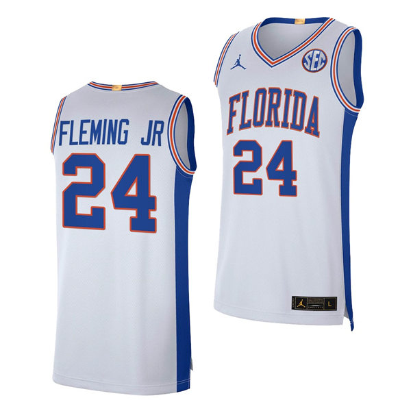 Mens Youth Florida Gators #24 Phlandrous Fleming Jr. 2021-22 White Retro Florida College Basketball Jersey