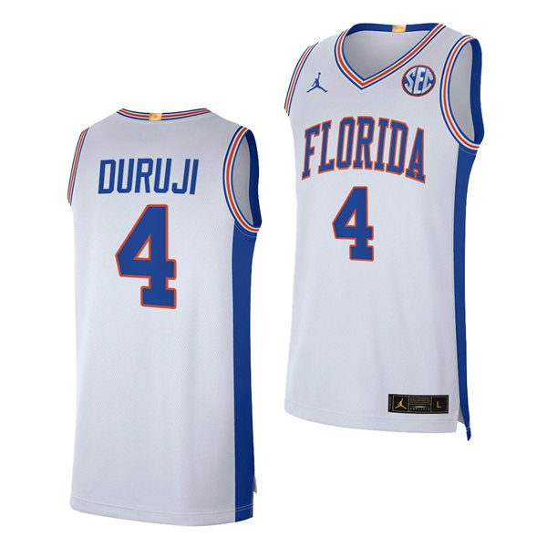 Mens Youth Florida Gators #4 Anthony Duruji 2021-22 White Retro Florida College Basketball Jersey