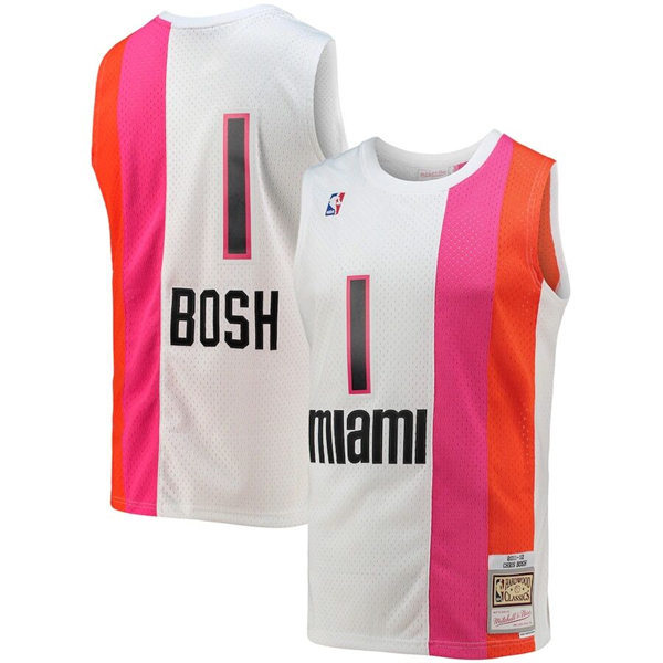 Mens Youth Miami Heat #1 Chris Bosh Mitchell & Ness 2011-12 Hardwood Classics Jersey Pink White