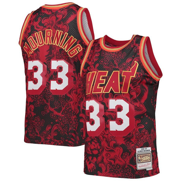 Mens Youth Miami Heat #33 Alonzo Mourning Mitchell & Ness Hardwood Classics 1996-97 Lunar New Year Jersey Red