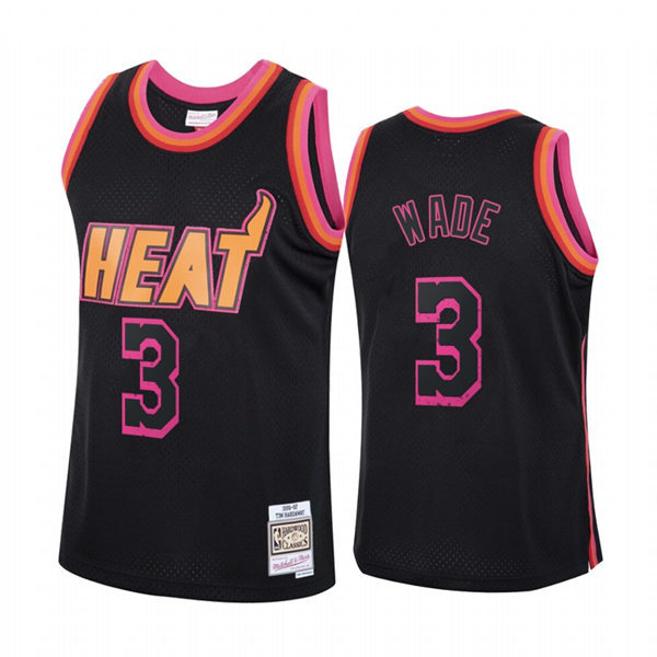 Mens Youth Miami Heat #3 Dwyane Wade Mitchell & Ness Hardwood Classics Rings Collection Jersey Black