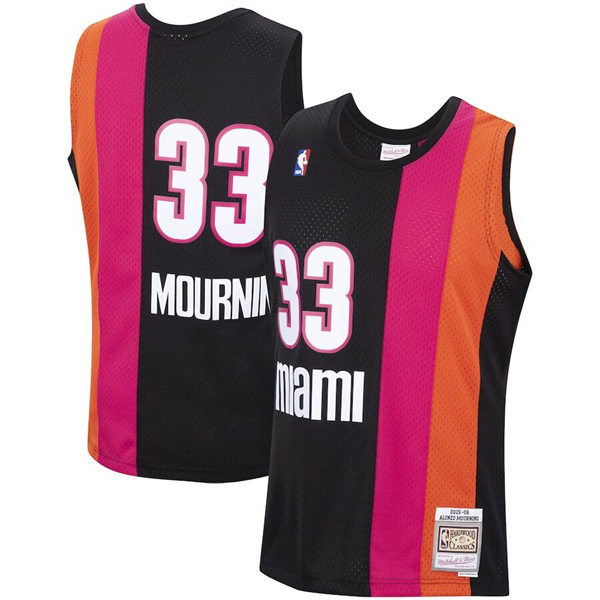 Mens Youth Miami Heat #33 Alonzo Mourning Mitchell & Ness 2005-06 Hardwood Classics Jersey Pink Black