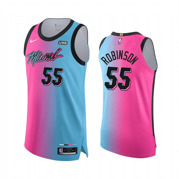 Mens Miami Heat #55 Duncan Robinson Nike Pink Blue 2020-21 City Edition Jersey