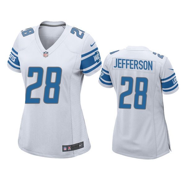 Womens Detroit Lions #28 Jermar Jefferson Nike White Limited Player Jersey