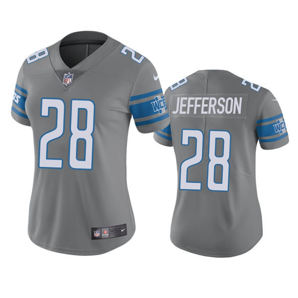Womens Detroit Lions #28 Jermar Jefferson Nike Silver Color Rush Limited Jersey