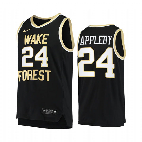 Mens Youth Wake Forest Demon Deacons #24 Tyree Appleby Nike Black College Basketball Game Jersey