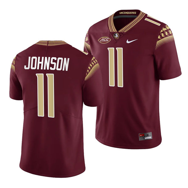 Men's Florida State Seminoles #11 Jermaine Johnson Nike Garnet College Football Game Jersey