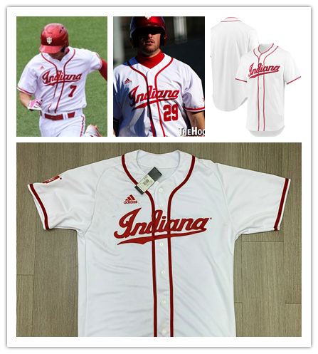 Mens Youth Indiana Hoosiers Custom adidas 2017 White with Stripe College Baseball Game Jersey