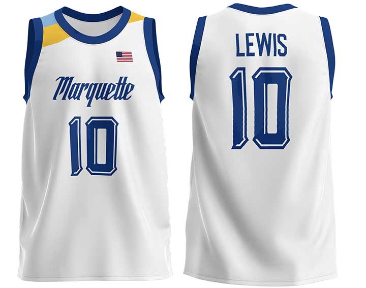 Mens Youth Marquette Golden Eagles #10 Justin Lewis 2022 College Basketball Game Jersey White