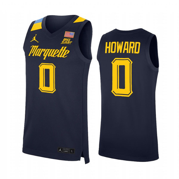 Mens Youth Marquette Golden Eagles #0 Markus Howard 2022 Navy College Basketball Game Jersey