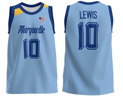 Mens Youth Marquette Golden Eagles #10 Justin Lewis 2022 Light Blue College Basketball Game Jersey