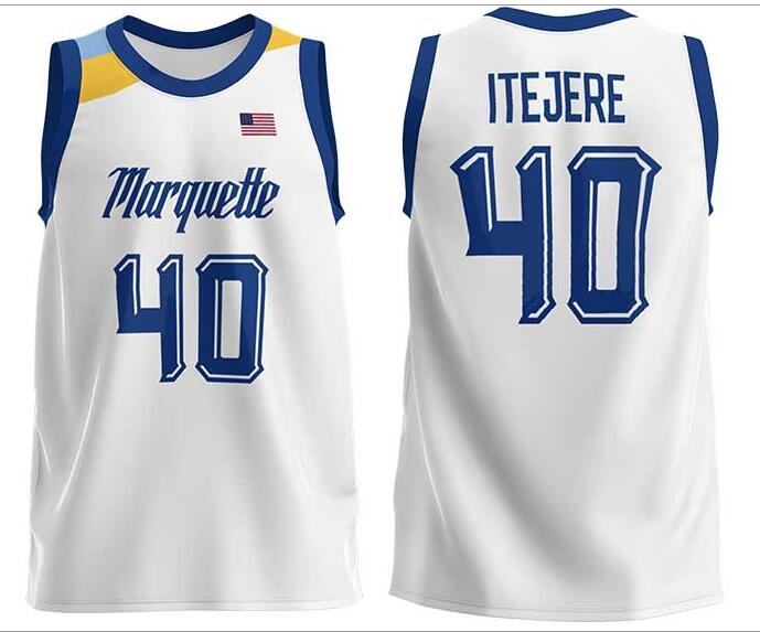 Mens Youth Marquette Golden Eagles #40 Keeyan Itejere 2022 College Basketball Game Jersey White