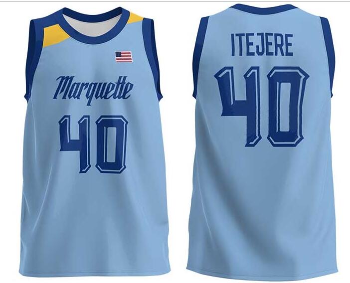 Mens Youth Marquette Golden Eagles #40 Keeyan Itejere 2022 College Basketball Game Jersey Light Blue