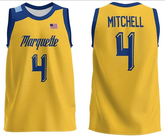 Mens Youth Marquette Golden Eagles #4 Stevie Mitchell 2022 Gold College Basketball Game Jersey