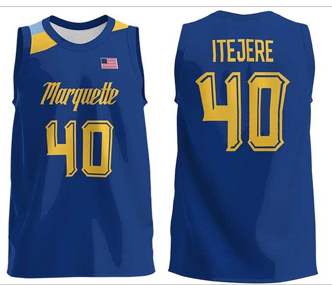 Mens Youth Marquette Golden Eagles #40 Keeyan Itejere 2022 Navy College Basketball Game Jersey