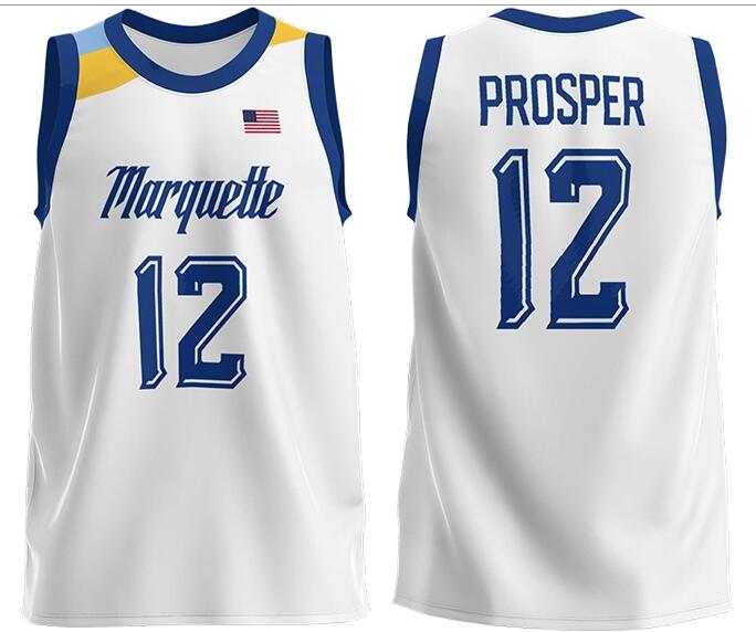 Mens Youth Marquette Golden Eagles #12 Oliver-Maxence Prosper 2022 College Basketball Game Jersey White