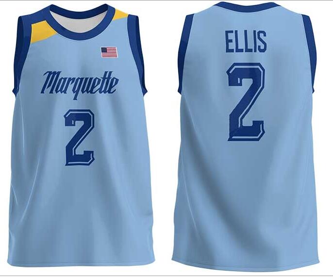 Mens Youth Marquette Golden Eagles #2 Emarion Ellis 2022 College Basketball Game Jersey Light Blue