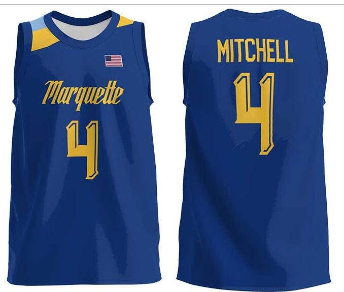 Mens Youth Marquette Golden Eagles #4 Stevie Mitchell 2022 Navy College Basketball Game Jersey