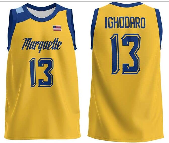 Mens Youth Marquette Golden Eagles #13 Oso Ighodaro 2022 Gold College Basketball Game Jersey