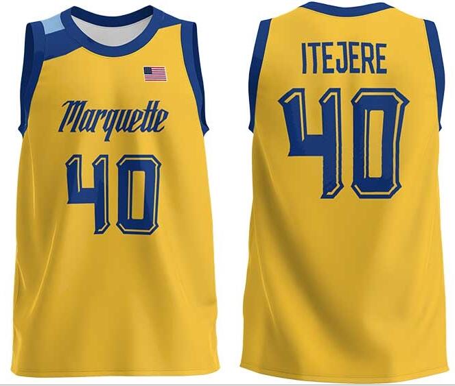 Mens Youth Marquette Golden Eagles #40 Keeyan Itejere 2022 Gold College Basketball Game Jersey