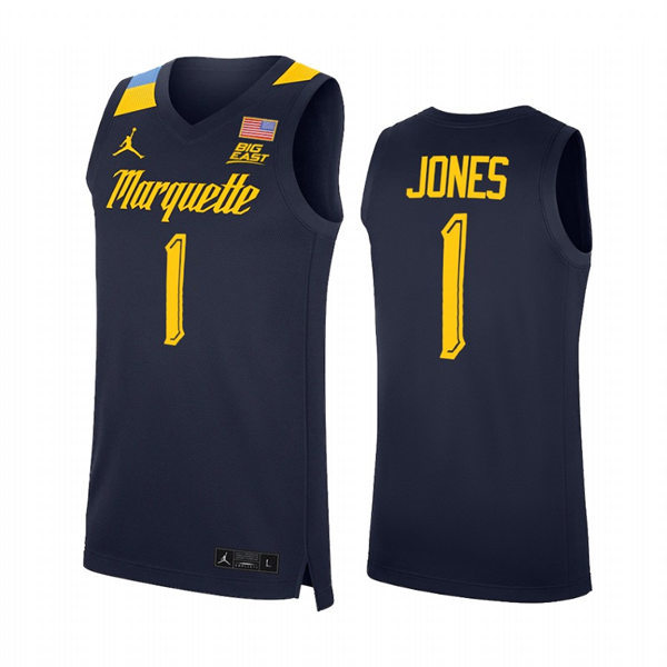 Mens Youth Marquette Golden Eagles #1 Kam Jones 2022 Navy College Basketball Game Jersey