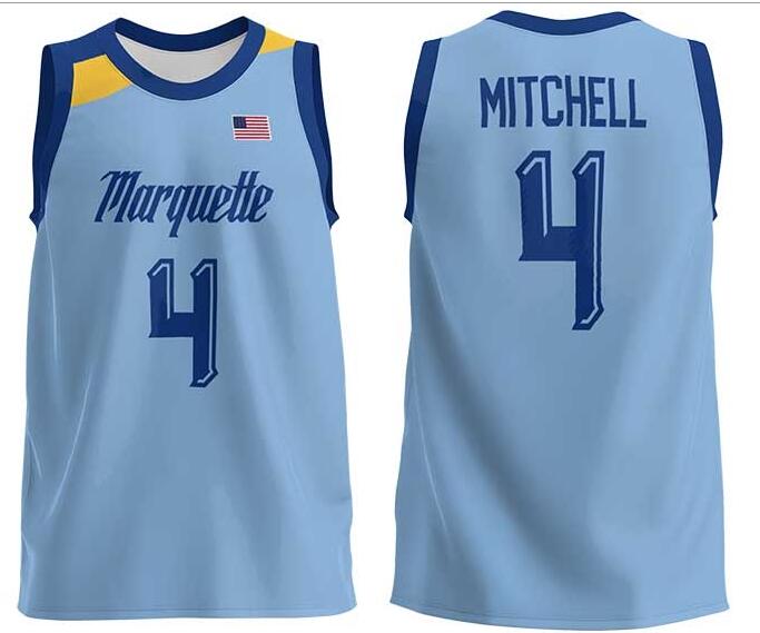 Mens Youth Marquette Golden Eagles #4 Stevie Mitchell 2022 College Basketball Game Jersey Light Blue