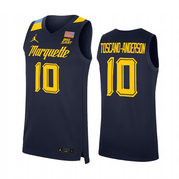 Mens Youth Marquette Golden Eagles #10 Juan Toscano-Anderson 2022 Navy College Basketball Game Jersey 