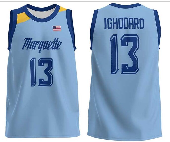 Mens Youth Marquette Golden Eagles #13 Oso Ighodaro 2022 Light Blue College Basketball Game Jersey