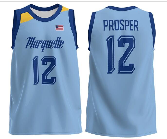 Mens Youth Marquette Golden Eagles #12 Oliver-Maxence Prosper 2022 College Basketball Game Jersey Light Blue